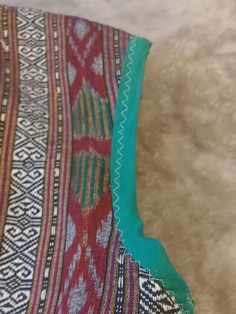 Boho Woven Patchwork Vest with Teal Trim - Picture 10 of 14